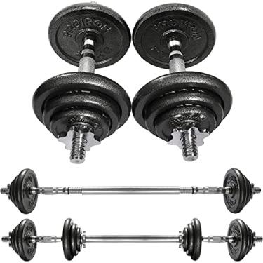 Imagem de PROIRON Conjunto de halteres ajustáveis de ferro fundido de 20 kg, peso manual com alças de halteres sólidas transformadas em barra, ótimo para musculação, fitness, levantamento de peso, treinamento