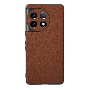 Imagem de Capas Compatível com Oneplus 11,Design de grão levantado de superfície,Proteção contra queda,Anti impressão digital,Anti arranhões,Aparência de couro de imitação de plástico macio-Brown