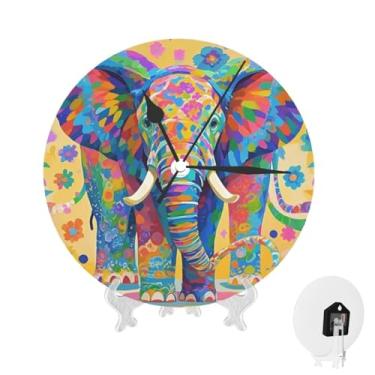 Imagem de GlbnSHeric Relógio de parede silencioso, sem tique-taque, relógio de parede de elefante colorido, relógio analógico para banheiro, decorativo, redondo, moderno, decoração de parede, relógio para casa