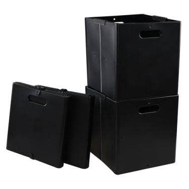 Imagem de Utiao Caixas de armazenamento dobráveis de 20 litros, cubos organizadores de plástico preto, pacote com 4