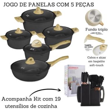Imagem de Jogo De Panelas 5 Peças Antiaderente Indução Gás Revestido Cerâmica + 