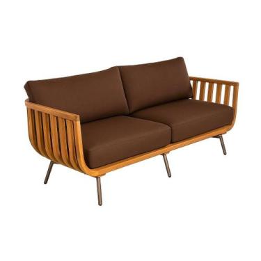 Imagem de Sofá Serena de Madeira Premium Pés Alumínio Sala Recepção Decoração - 