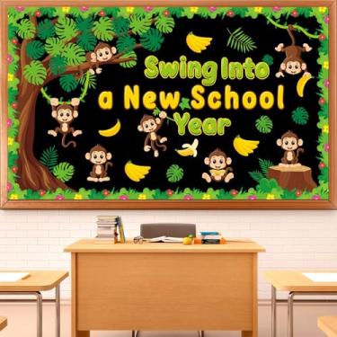 Imagem de Quadro de avisos de árvore de macaco balança em um novo ano escolar para sala de aula, quadro de avisos, recortes de papel com etiqueta de nome de macaco da selva para o verão, decoração de parede de