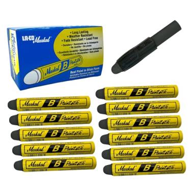 Imagem de Pacote com 12 marcadores de tinta Paintstik B genuínos da Markal – permanentes, à prova d'água, resistentes a UV para metal, madeira, pneus – Feito nos EUA – para superfícies oleosas, geladas