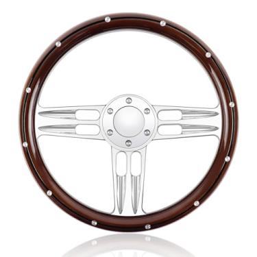 Imagem de QYMOPAY Volante de Corrida de Madeira Billet, Volante de 6 Furos com Botões de Buzina, Volante de 3 Raios para Rally/Automobilismo/Simulador de Direção de Carro