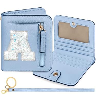 Imagem de YQE Carteira com inicial RFID para meninas pequenas, presentes na moda, aniversário, Natal, meia ideia de presente para adolescentes, filha, neta, sobrinha, 6, 7, 8, 9, 10, 11, 12, 13 anos, Azul, A