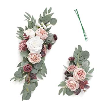 Imagem de Pacote com 2 flores estilo arco de casamento, arranjos florais de rosas artificiais para cerimônia de casamento, banquete, decoração de casa, 50 x 20 cm, 25 x 9,9 cm, arco floral
