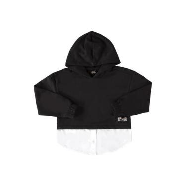 Imagem de Blusão em Moletom e Tricoline Juvenil Gloss, Preto, 12