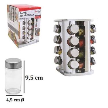 Imagem de Porta Condimentos e Tempero com 16 Vidros de 80 ml + Suporte de Inox G