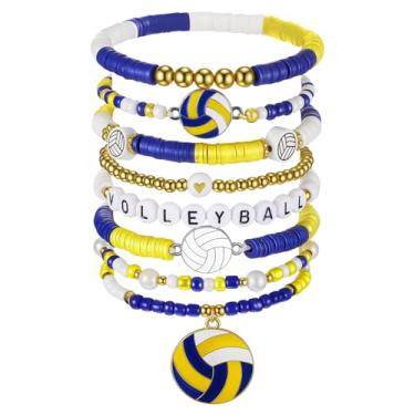 Imagem de Huquary Pacote com 8 pulseiras de futebol e beisebol para mulheres, namorada, empilhável, pulseira Heishi, acessórios elásticos para fãs de esportes, joias para lembrancinhas de festa do time, about 7