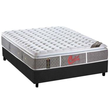 Imagem de Cama Box Casal: Colchão Molas Castor Pocket Light Stress Oxygen New One Face + Base Cinza(138X188)