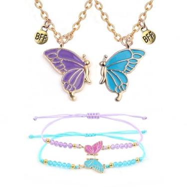 Imagem de Ximerinf Colares e pulseiras de borboleta da amizade BFF combinando joias para 2 melhores amigos, Large, Metal, Sem Pedra Preciosa