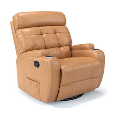 Imagem de Poltrona do Papai Reclinável Manual Com base Giratória e Balanço em Corino Importado (Caramelo)