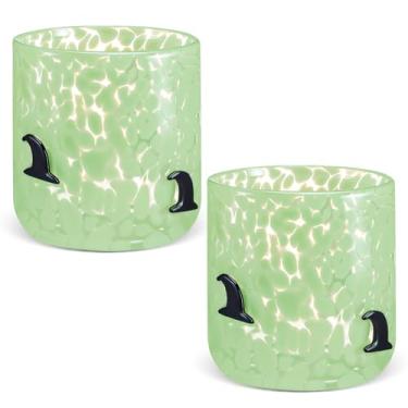 Imagem de Roshtia 2 peças de copos de vidro com ícone de Halloween - copo duplo de suco de chapéu de bruxa de 396 g à mão à moda antiga soprado à mão para presentes de festa em casa de Halloween