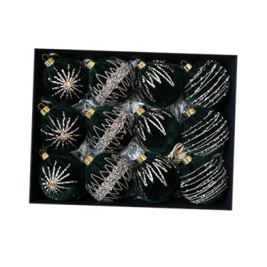 Imagem de Fenteer 12x Enfeites de Natal Pendurados Decoração de Natal Bolas de Decorativas de 8cm Enfeites para Casa Festival Guirlanda Guirlanda Jardim de Casamento, Verde Escuro