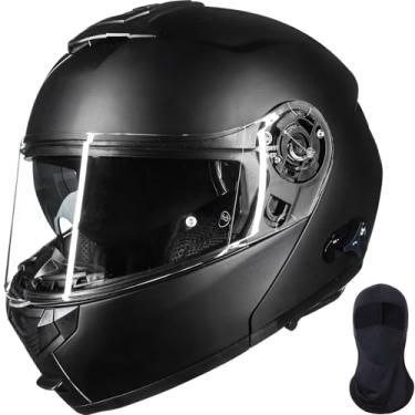 Imagem de ILM Capacete de motocicleta modular Bluetooth 159BT 2-3 Riders Intercom Flip Up Casco DOT com máscara facial (preto fosco, G)