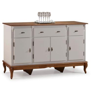 Imagem de Balcão Buffet 4 Portas e 3 Gavetas com Pés Luiz XV 60635 Linz Móveis - Off White/Imbuia Glazer