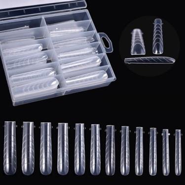 Imagem de siyuwuro 120 peças de gel de extensão de poli em forma de unha dupla, transparente, 12 tamanhos, modelos de unhas postiças quadradas afuniladas, capa completa com escala de gel de unha sólida, cola