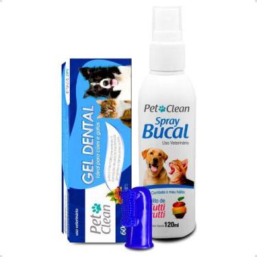 Imagem de Gel Dental + Spray Bucal + Escova Dedeira Para Cães Gatos Pet Clean, T