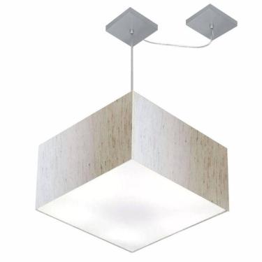 Imagem de Lustre Pendente Quadrado Com Desvio De Centro Vivare Md-4271 Cúpula Em Tecido 40x40cm - Bivolt Linho Bege 127/220v