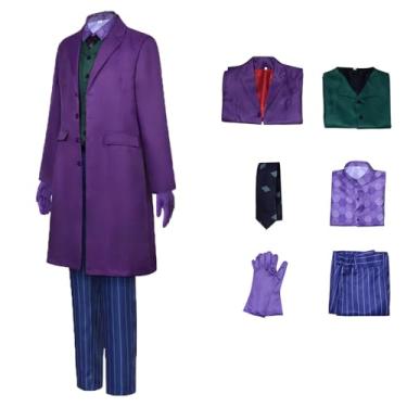 Imagem de Hqroidd Fantasia de coringa de palhaço cavaleiro cosplay roupa casaco roxo camisa colet...
