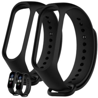Imagem de Kit 2 Pulseiras Pretas MI Band 5 6 e 7 Smartband em Silicone Ajustável Encaixe Perfeito Bracelete Reposição