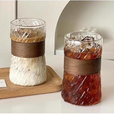 Imagem de 2 peças de copos de café, conjunto de copos de 370 ml, copos de coquetel, copos de café gelado, para cappuccino caramelo americano, refrigerante, chá, suco de milkshake, presente (suporte de copo