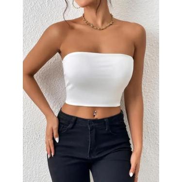 Imagem de Top tubinho sexy bodycon, top tubinho elástico sólido, tops casuais to
