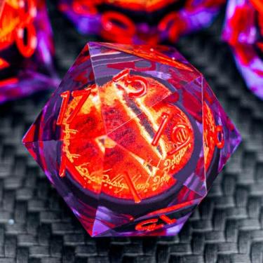 Imagem de ARUOHHA DND Resin Dice Gazes Eye Dice Purple Red Liquid Core Flaming RPG Sharp Edged Dice Set with Gift Box, Polyhedral D and D Dice Set Compatible with Dungeons Dragons Role Playing Game D20 D6