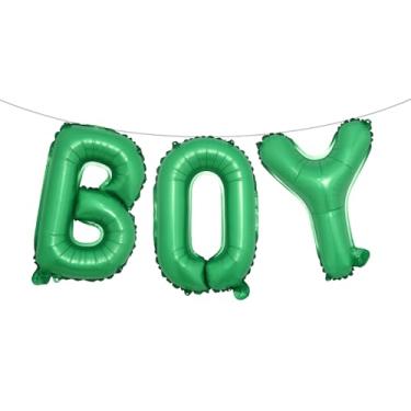 Imagem de Letras de balão de 40,6 cm para meninos ou meninas | Balões reveladores de gênero, decorações de revelação de gênero | Decorações de chá de bebê (menino verde)
