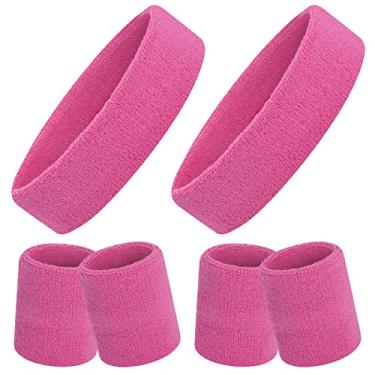 Imagem de ONUPGO Conjunto de 6 faixas de transpiração – pulseiras esportivas para homens e mulheres, faixa de suor de tecido felpudo de algodão para tênis, basquete, academia, malhar – elasticidade que absorve