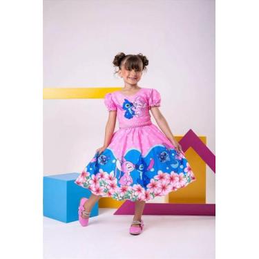 Imagem de Vestido Temático Luxo Rosa Pink Stitch e Angel para Aniversário - Fabu