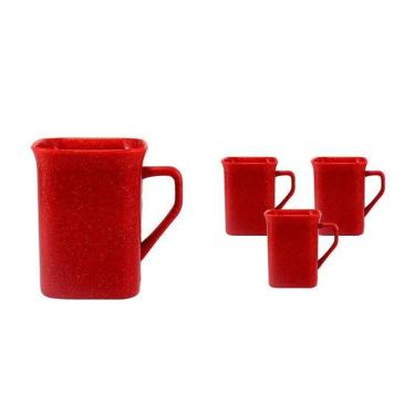 Imagem de Kit 4 Canecas Quadrada Fibra Madeira Vermelho 250Ml