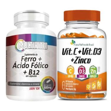 Imagem de Ferro + Ácido Fólico + Vitamina B12 Metilcobalamina 500mg 60 Caps + Vi