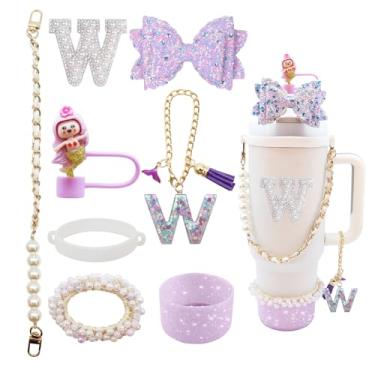 Imagem de Conjunto de acessórios de copo Stanley de 8 peças para copo de 1,18 l e copo de 850 g com alça, incluindo topo de palha, bota, alça de alça de garrafa de água, decoração de arco de palha, pulseiras