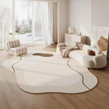 Imagem de Tapete bege fácil de limpar para sala de estar, quarto de luxo, cabeceira, tapete decorativo preto (200 x 250 cm (79 x 98 pol.) / AX022-F)