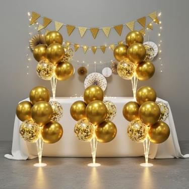 Imagem de Conjunto de 6 centros de mesa com suporte de balão com luzes LED para decoração de festa, centros de mesa de balões para mesa, kit de suporte de balão para decorações de formatura 2025, casamentos