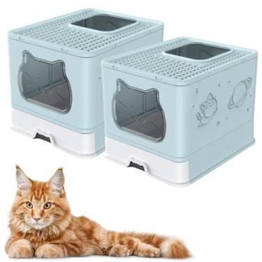 Imagem de Kit 2 Caixa De Areia Grande Fechada Azul Banheiro Do Gato C/ Pá Prátic