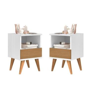 Imagem de Kit 2 Mesas de Cabeceira Retrô Pix Mesinhas com Gaveta Moderno Criado 