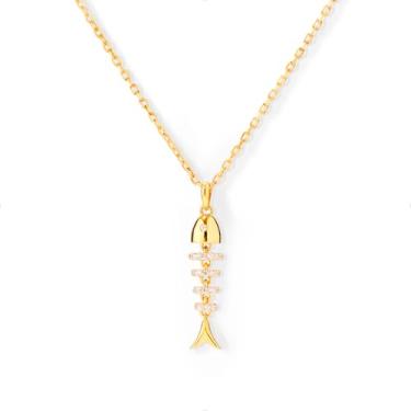 Imagem de STORYJEWELLERY Colar de peixe, colares de praia para mulheres, pingente de pesca banhado a ouro 18K, colar com pingente de peixe, joias de praia, presentes temáticos do oceano