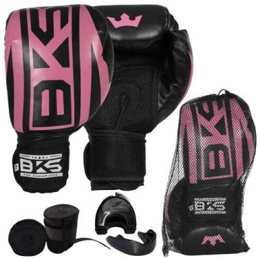 Imagem de Kit Boxe Muay Thai - Luva Bandagem Bucal - Bks, Rosa, 16Oz