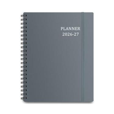 Imagem de Tiankool Planejador mensal semanal 2024-2025 - janeiro de 2024-junho de 2025 com 18 abas mensais - Agenda 2024-2025 com fecho elástico, bolso interno, canto redondo, 14,7 cm x 21 cm - cinza
