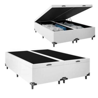Imagem de Base Cama Box Bau Bipartido Casal Branco Sintetico Premium 47x138x188 