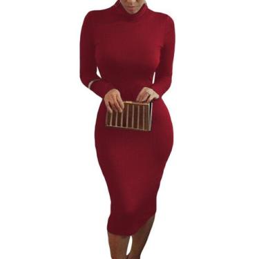 Imagem de Vestido rosa Queen, gola alta, manga comprida, Bodycon S, vermelho esc