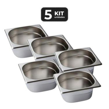 Imagem de Kit 5 cuba sem alca inox 1/6 gn 65 para buffet - Chef Line