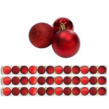 Imagem de Kit 36 Bolas De Natal Mista Fosca, Lisa e Glitter Vermelha 5cm - Maste