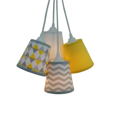 Imagem de Lustre Pendente Luminária Cacho Geométrico Amarelo, Cinza E Branco Bivolt