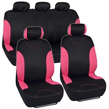 Imagem de BDK Capas de assento rosa ultraelegantes para carros, frente de dois tons com capa de assento de carro traseira combinando, feitas para caber na maioria dos veículos de caminhão, SUV, acessórios internos de carro, conjunto completo