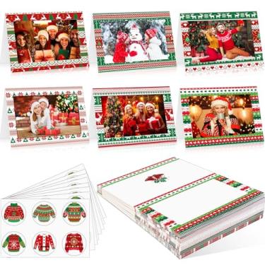 Imagem de Funrous Conjunto de 48 cartões fotográficos de Natal com envelopes adesivos cartão de felicitações de Natal com inserção de foto 4 x 6 mas suportes para porta-retratos para lembrancinhas de festa de
