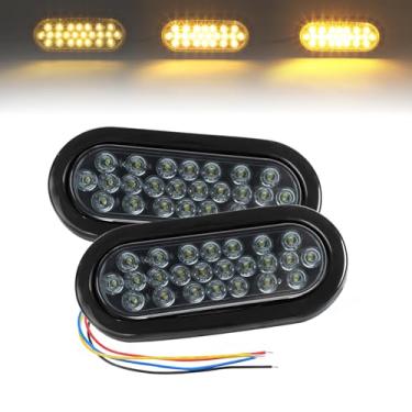 Imagem de Ledvillage Luzes traseiras de reboque de LED âmbar com lente fumê oval de 15 cm (pacote com 2) – 24 funções de LED estroboscópico, freio, giro, parada – montagem embutida, padrões de flash triplo, 12
